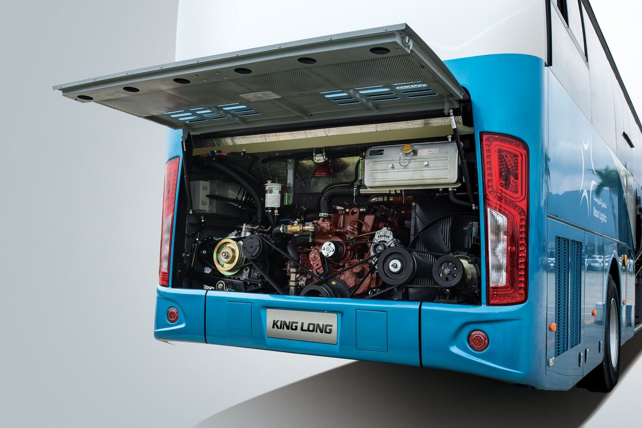 King Long Bus Displaying Open Engine Compartment