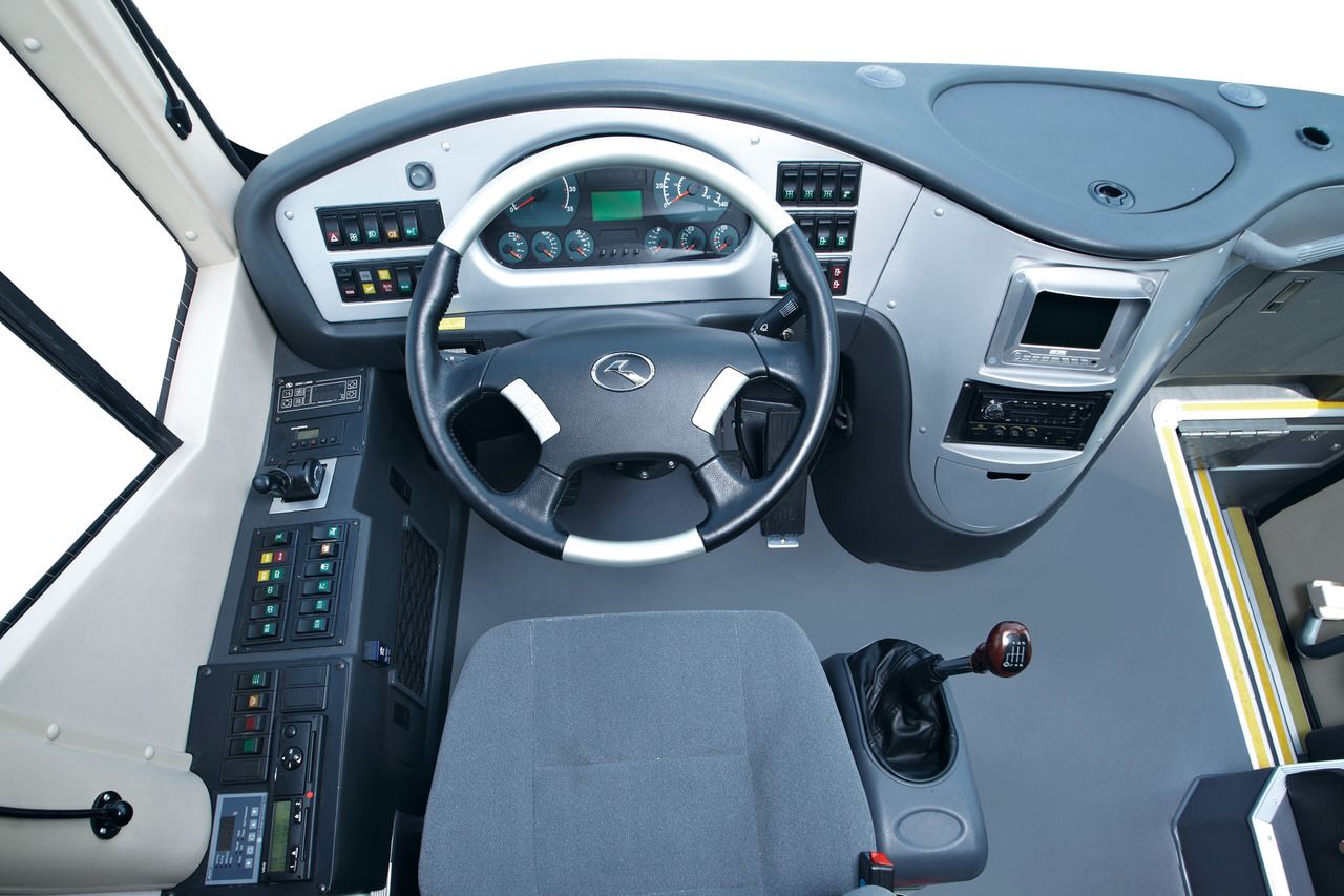 Bus Interior Displaying the Steering Wheel
